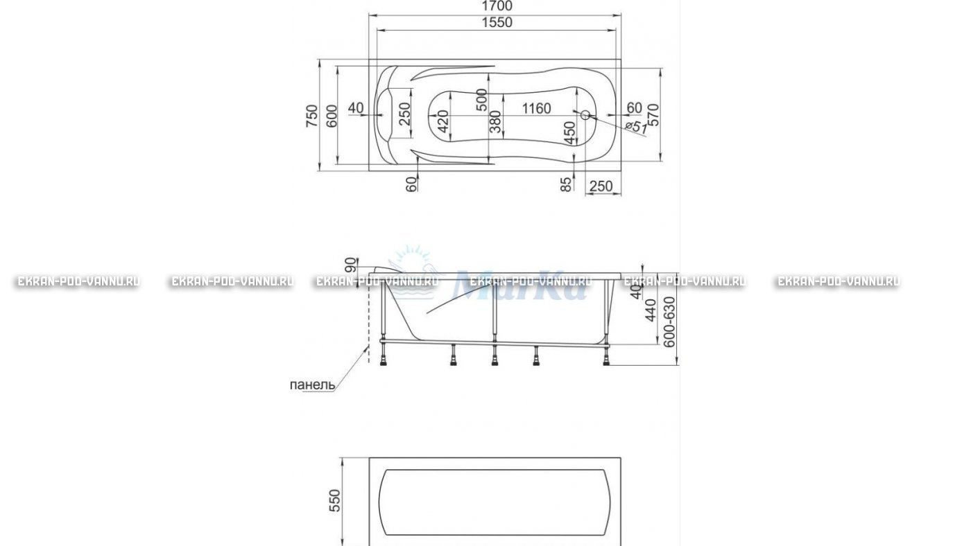 Акриловая ванна 1MarKa Calypso 170x75 – купить по цене 13950 руб. в интернет-магазине в городе Чебоксары картинка 22