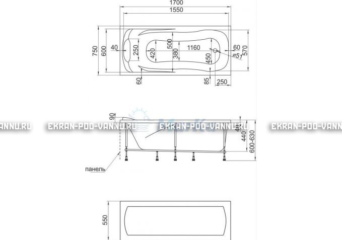 Акриловая ванна 1MarKa Calypso 170x75 – купить по цене 13950 руб. в интернет-магазине в городе Чебоксары картинка 7
