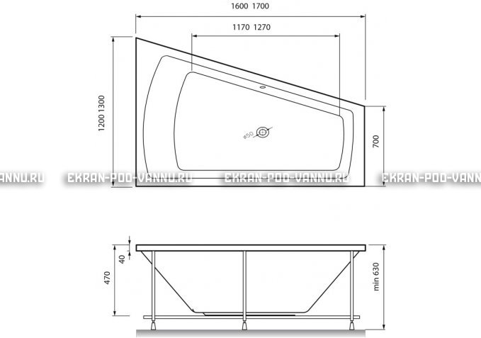 Акриловая ванна Vayer Trinitiy 170x130 – купить по цене 32590 руб. в интернет-магазине в городе Чебоксары картинка 4