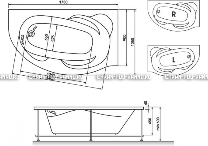 Акриловая ванна Relisan Liliya 175x90 – купить по цене 24570 руб. в интернет-магазине в городе Чебоксары картинка 3
