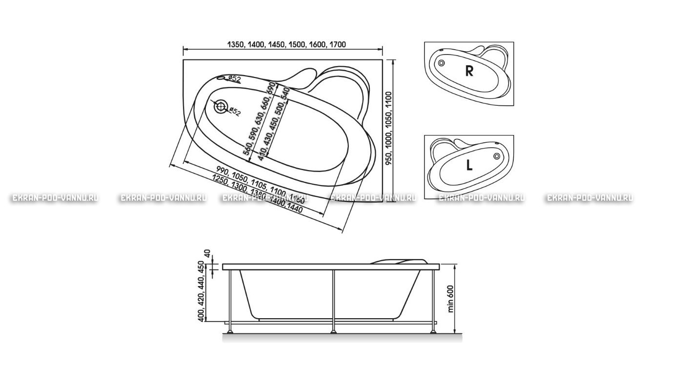 Акриловая ванна Relisan Ariadna 135x95 – купить по цене 22700 руб. в интернет-магазине в городе Чебоксары картинка 10