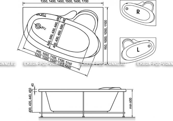 Акриловая ванна Relisan Ariadna 135x95 – купить по цене 22700 руб. в интернет-магазине в городе Чебоксары картинка 3