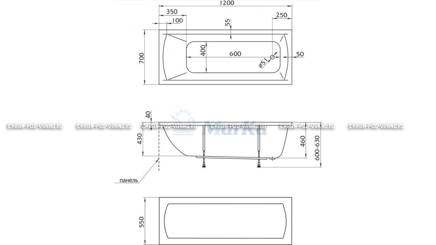 Акриловая ванна 1MarKa Modern 120x70 – купить по цене 7600 руб. в интернет-магазине в городе Чебоксары картинка 13