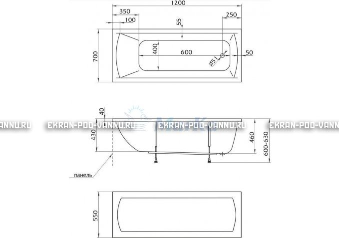 Акриловая ванна 1MarKa Modern 120x70 – купить по цене 7600 руб. в интернет-магазине в городе Чебоксары картинка 4