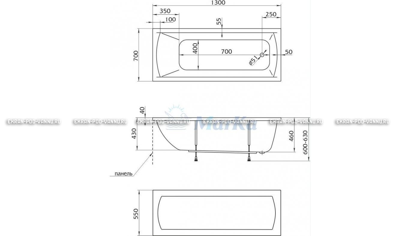 Акриловая ванна 1MarKa Modern 130x70 – купить по цене 8620 руб. в интернет-магазине в городе Чебоксары картинка 16
