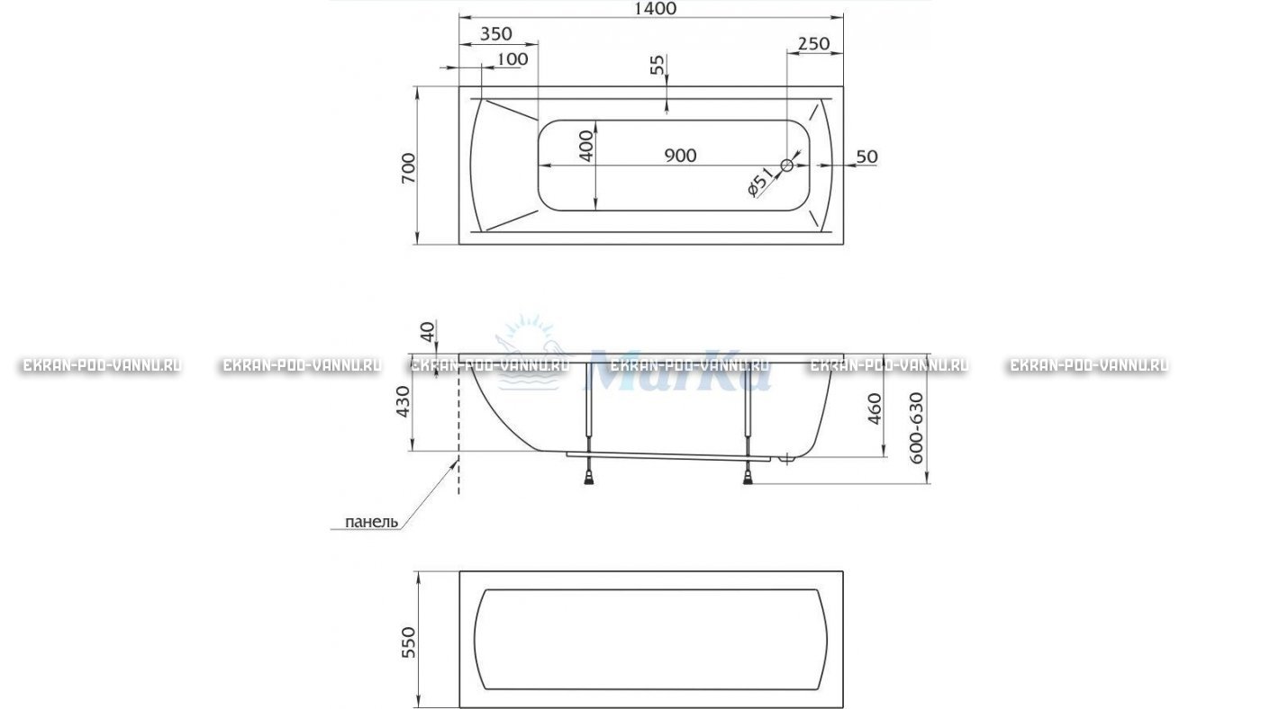 Акриловая ванна 1MarKa Modern 140x70 – купить по цене 8910 руб. в интернет-магазине в городе Чебоксары картинка 16