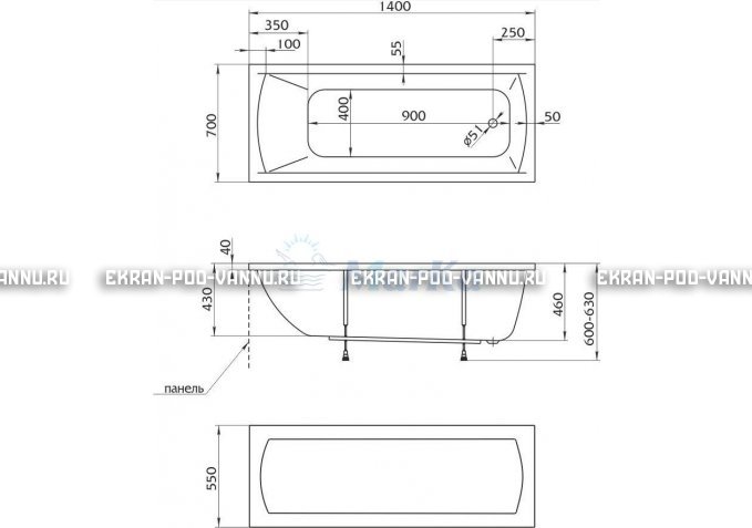 Акриловая ванна 1MarKa Modern 140x70 – купить по цене 8910 руб. в интернет-магазине в городе Чебоксары картинка 5