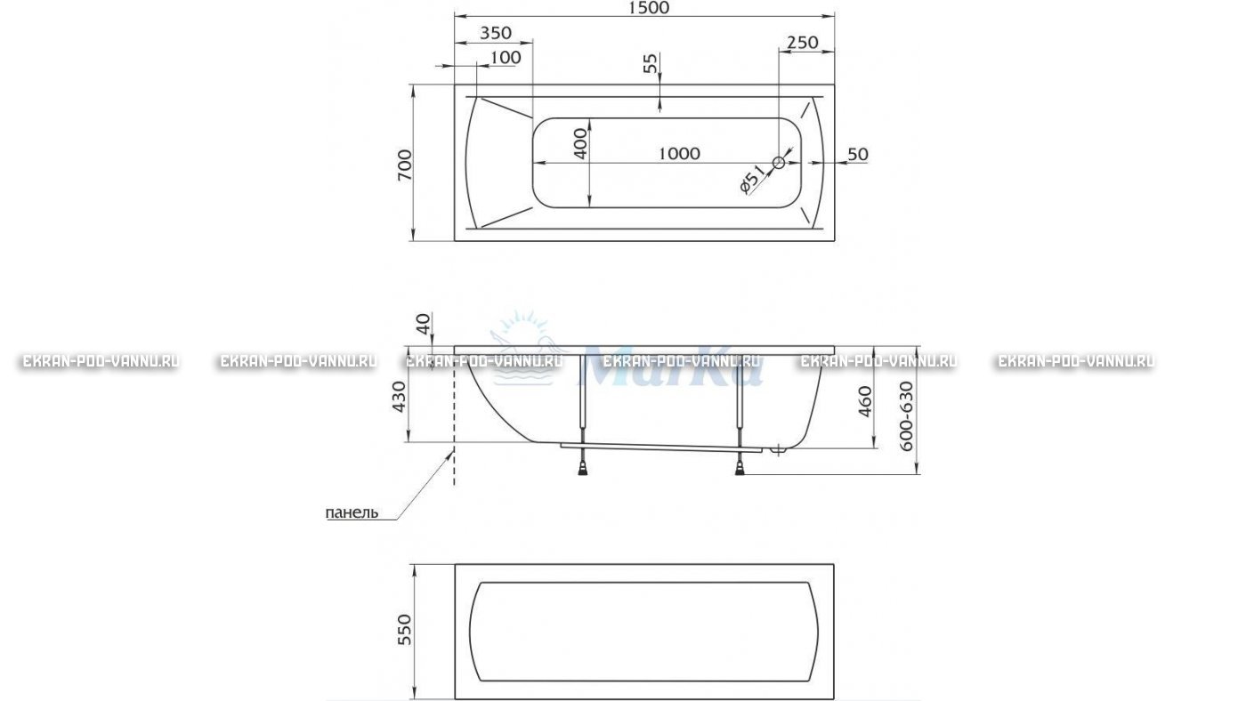 Акриловая ванна 1MarKa Modern 150x70 – купить по цене 9210 руб. в интернет-магазине в городе Чебоксары картинка 13