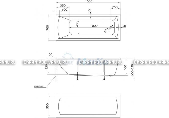 Акриловая ванна 1MarKa Modern 150x70 – купить по цене 9210 руб. в интернет-магазине в городе Чебоксары картинка 4