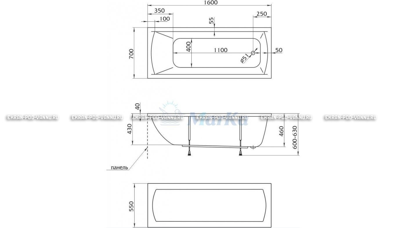 Акриловая ванна 1MarKa Modern 160x70 – купить по цене 9410 руб. в интернет-магазине в городе Чебоксары картинка 16
