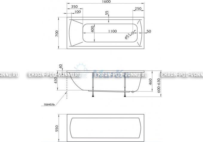 Акриловая ванна 1MarKa Modern 160x70 – купить по цене 9410 руб. в интернет-магазине в городе Чебоксары картинка 5