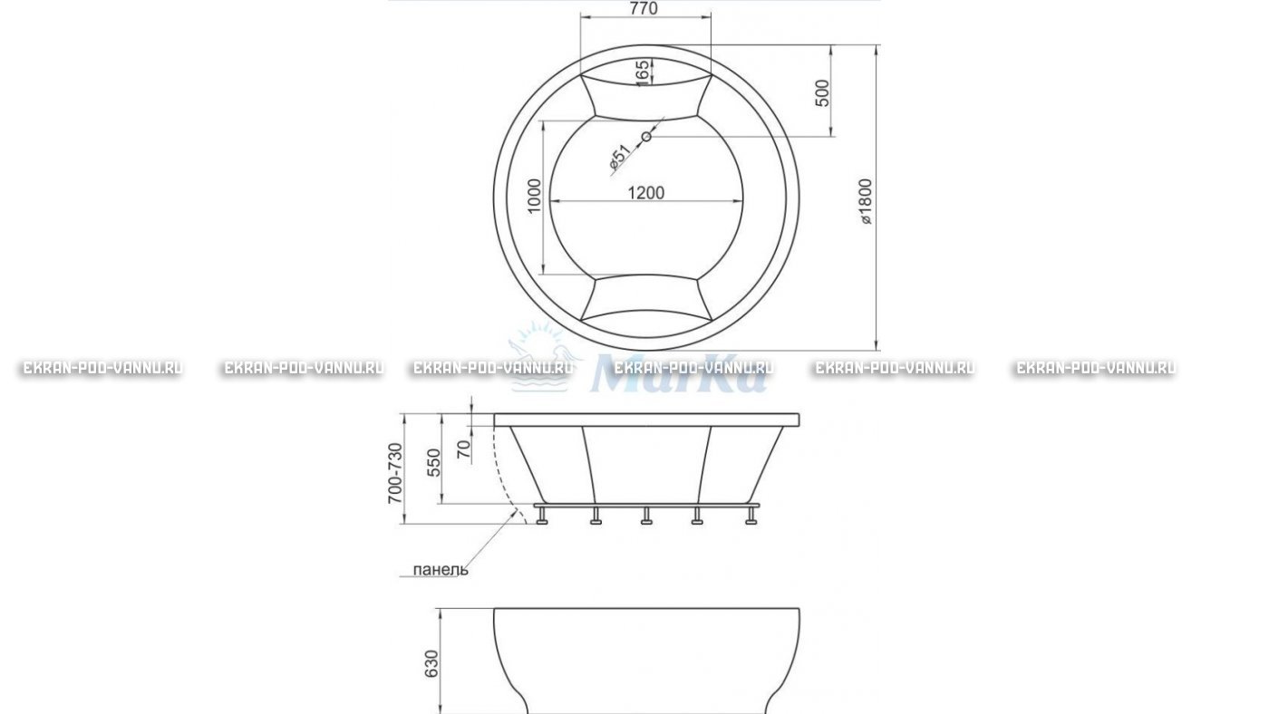 Акриловая ванна 1MarKa Omega 180x180  – купить по цене 42450 руб. в интернет-магазине в городе Чебоксары картинка 13