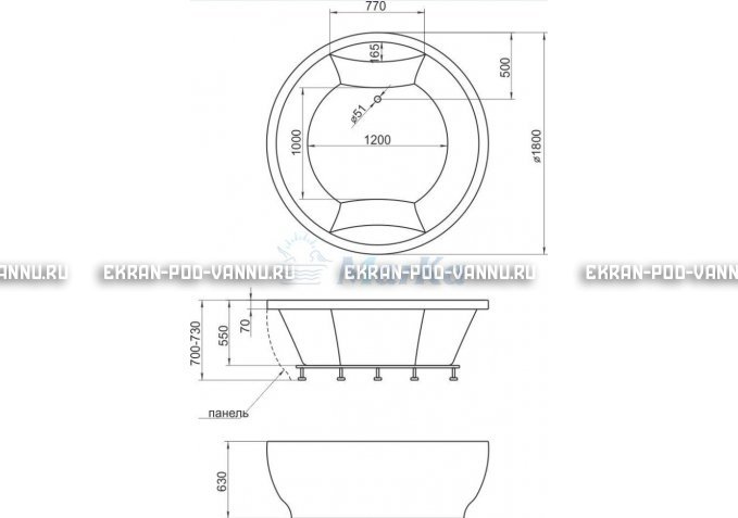 Акриловая ванна 1MarKa Omega 180x180  – купить по цене 42450 руб. в интернет-магазине в городе Чебоксары картинка 4