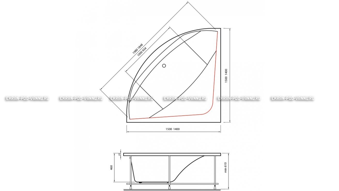 Акриловая ванна Vayer Boomerang 150x150 – купить по цене 59550 руб. в интернет-магазине в городе Чебоксары картинка 15