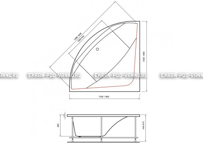 Акриловая ванна Vayer Boomerang 150x150 – купить по цене 59550 руб. в интернет-магазине в городе Чебоксары картинка 4
