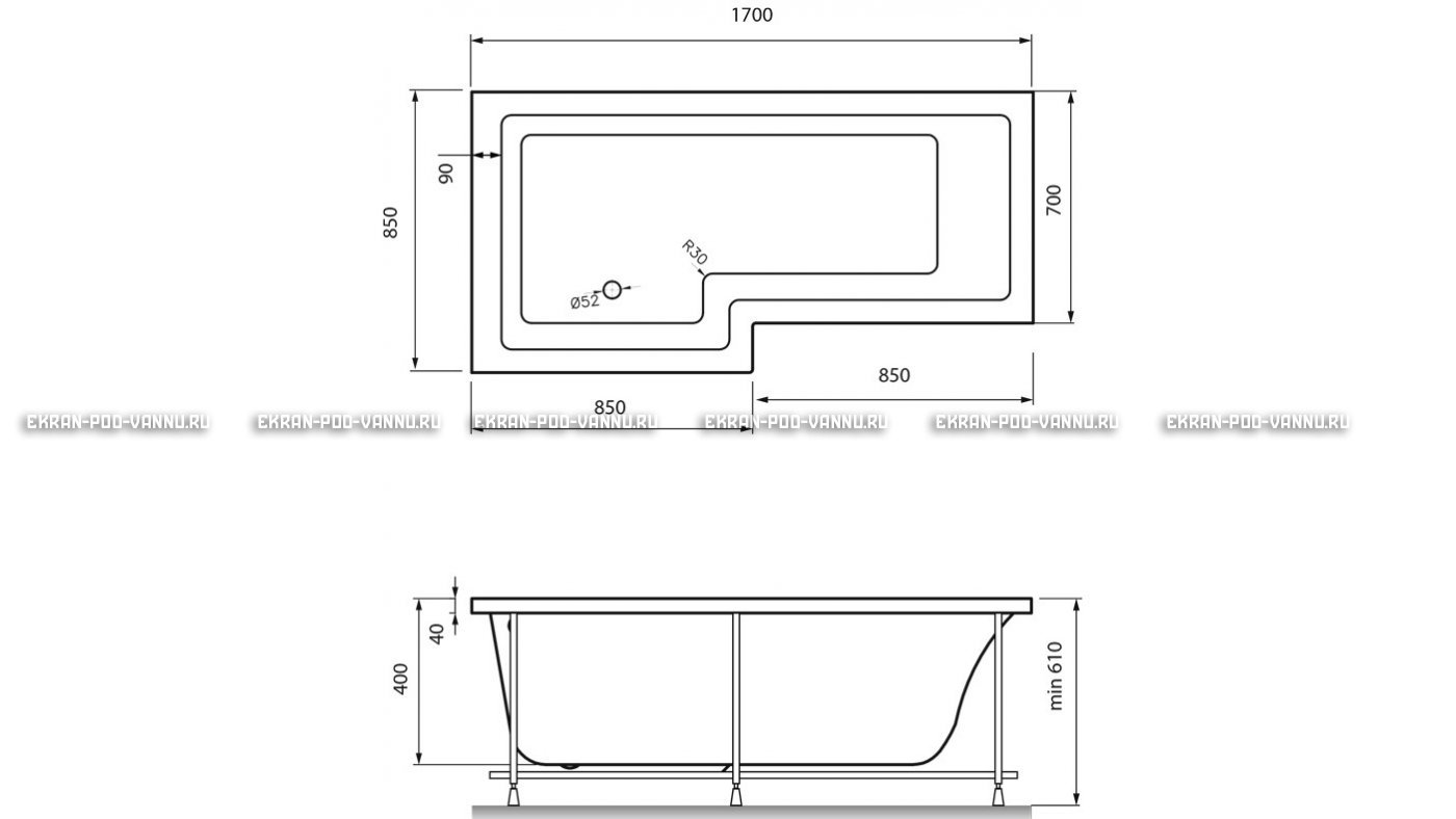 Акриловая ванна Vayer Options 170х70/85 – купить по цене 24110 руб. в интернет-магазине в городе Чебоксары картинка 13